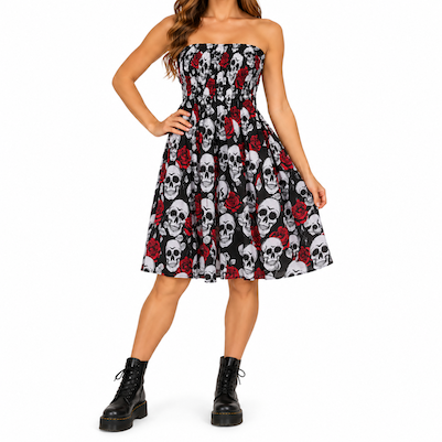 Skull & Roses Print Cotton Dress/Skirt